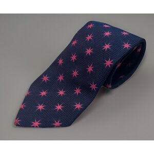 Boden 100% Silk Tie Navy Blue with Pink Stars,‎ Textured Surface